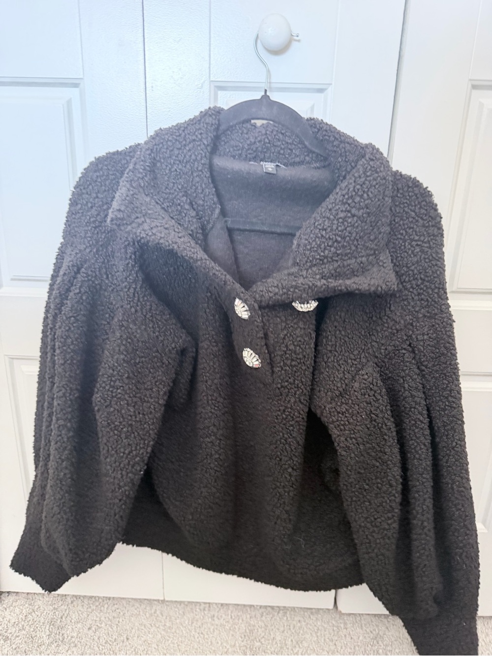 Express Women's Teddy Jacket in Charcoal with Decorative Buttons